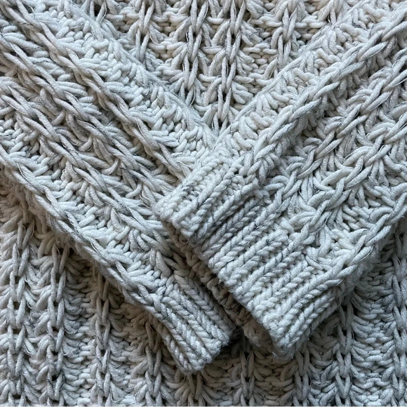 LOFT Ann Taylor Cotton Blend Loose Knit Sweater Women’s Small Off White & Gray - Picture 4 of 8